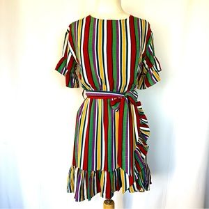 LOST + WANDER ANTHROPOLOGIE MULTI STRIPE FLUTTER RUFFLE SLEEVE AND HEM NWT! SzS